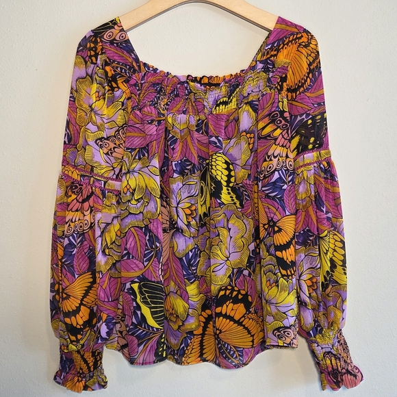Alexandra Farmer for Anthropologie Butterflies Floral Puff Sleeved Blouse Sz S - Picture 1 of 10